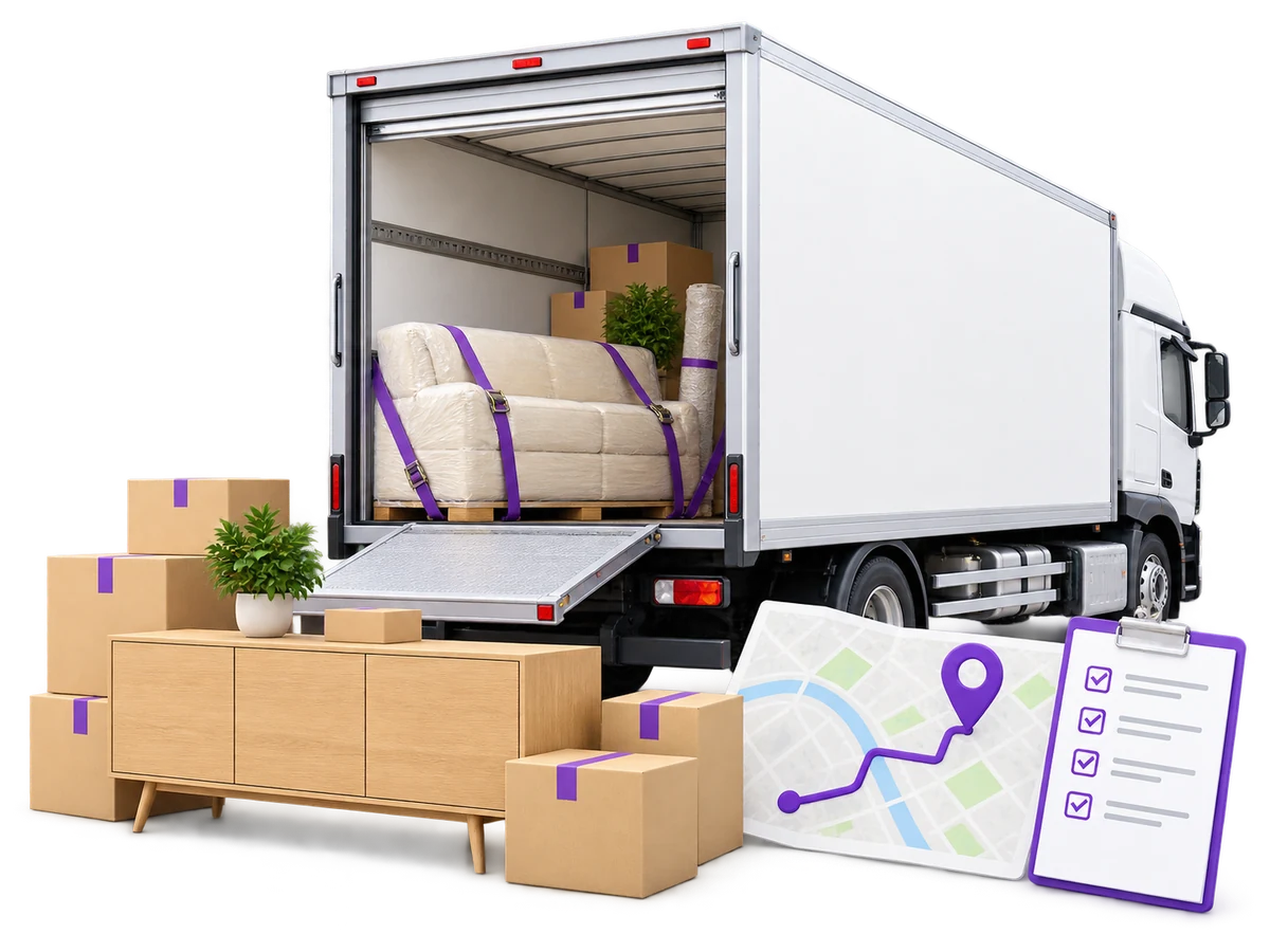 Möbeltransport mit beladenem Möbelwagen